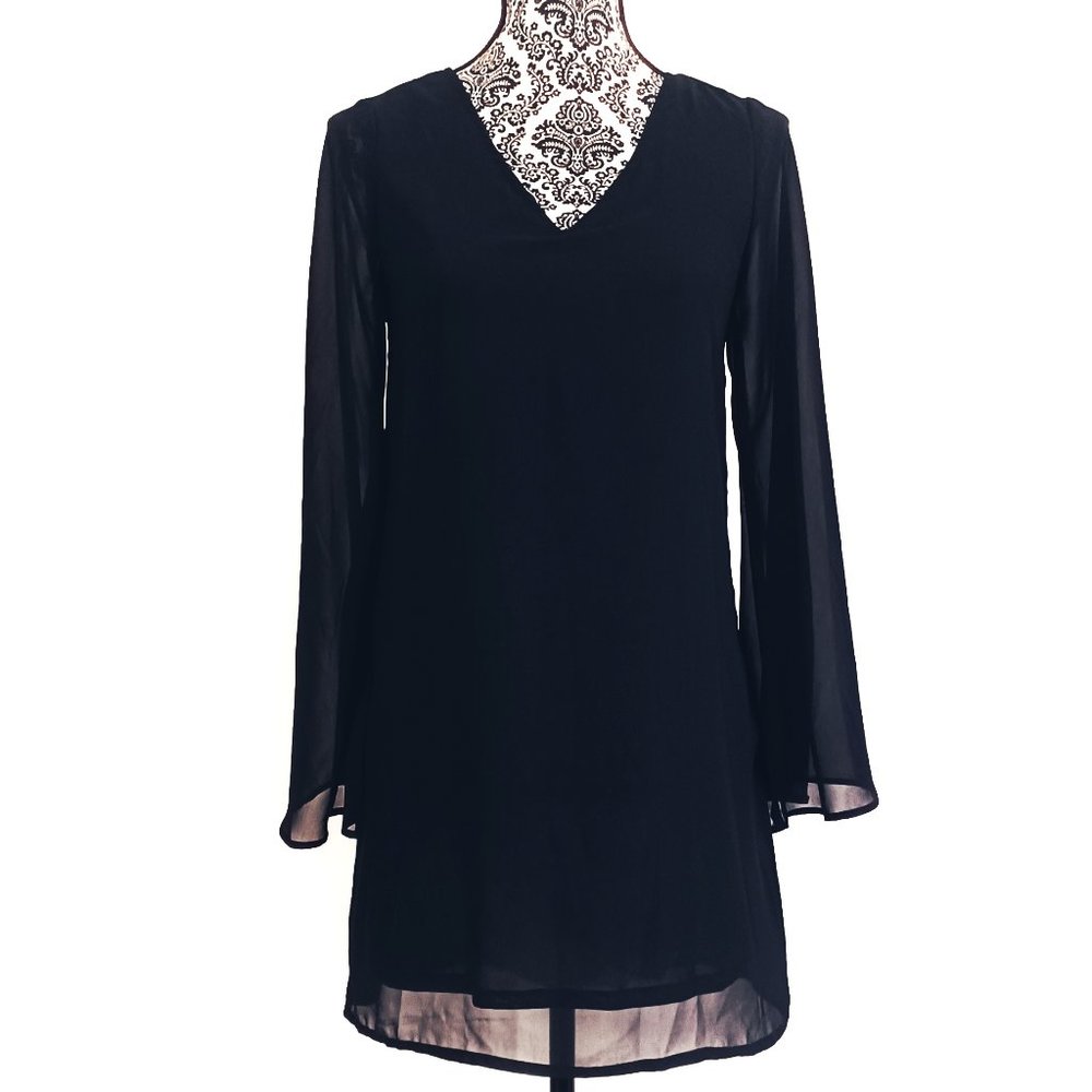 JAPNA Dress V Neck Bell Sleeve Swing Party or Day Chiffon over Lining XS